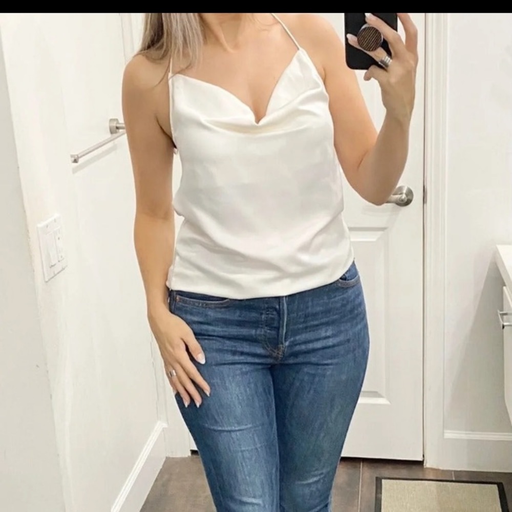 Express silky satin white tank